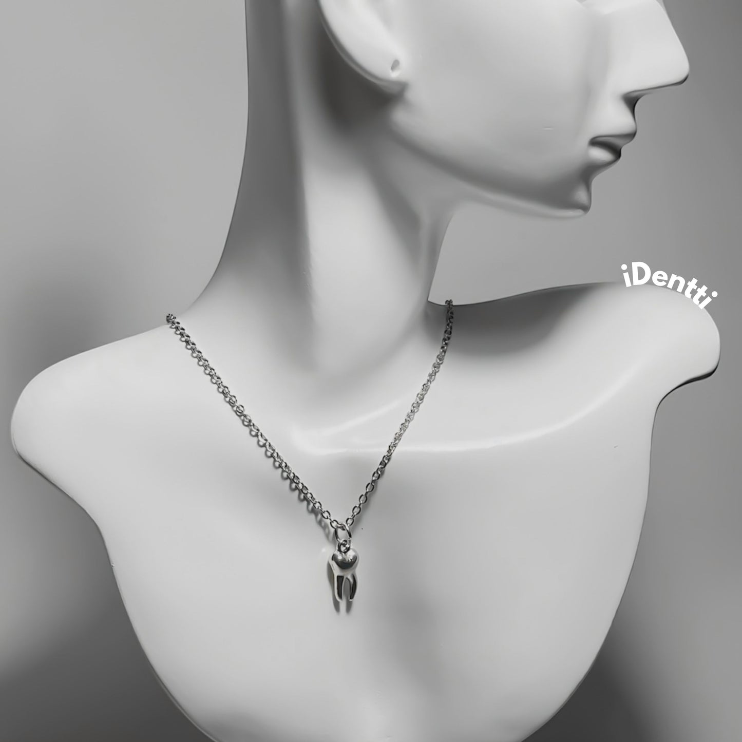 Collar con dije en forma de muela plateado