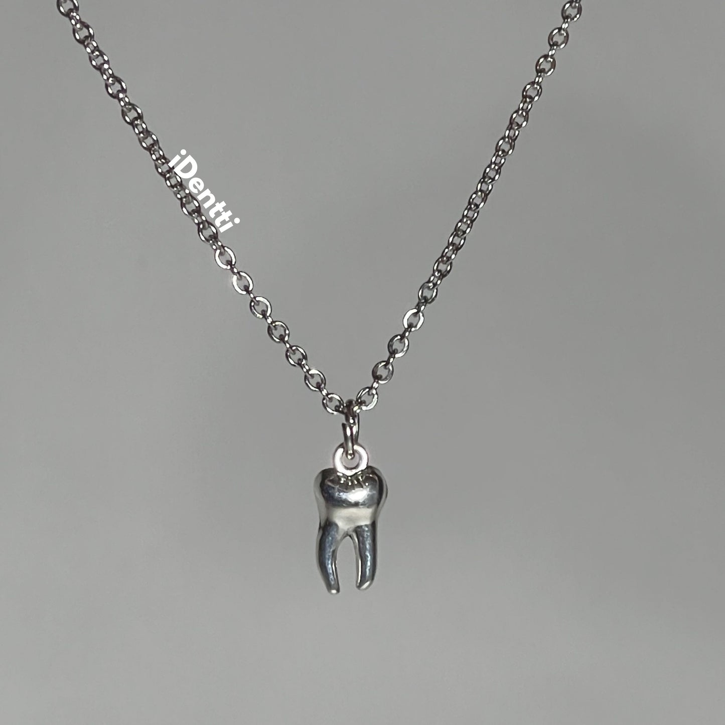 Collar con dije en forma de muela plateado